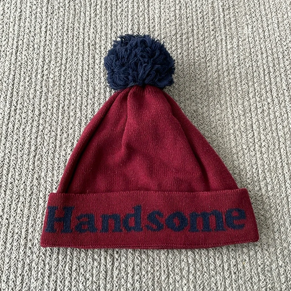 BabyGap Burgundy Navy Blue Cotton Handsome Winter Hat with Pom